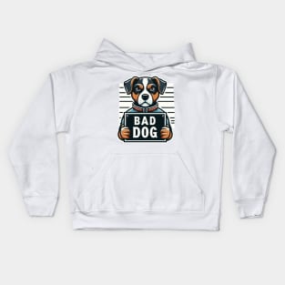 Illustrated Mug Shot of Bad Dog Kids Hoodie